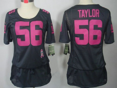 Nike New York Giants 56 Lawrence Taylor Breast Cancer Awareness Gray Womens Jersey