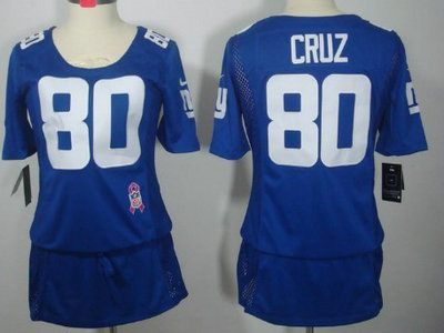 Nike New York Giants 80 Victor Cruz Breast Cancer Awareness Blue Womens Jersey