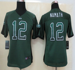 Nike New York Jets #12 Joe Namath Drift Fashion Green Elite Womens Jersey