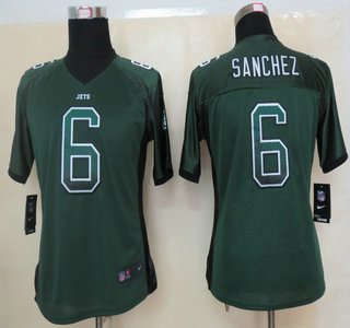 Nike New York Jets #6 Mark Sanchez Drift Fashion Green Elite Womens Jersey
