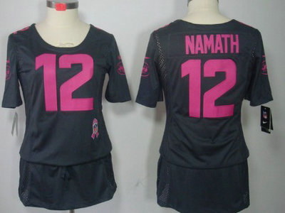 Nike New York Jets 12 Joe Namath Breast Cancer Awareness Gray Womens Jersey