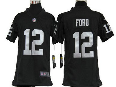 Nike Oakland Raiders 12 Jacoby Ford Black Game Kids Jersey