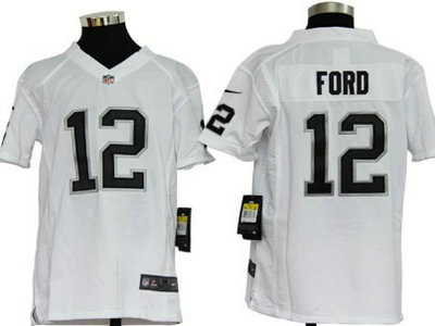 Nike Oakland Raiders 12 Jacoby Ford White Game Kids Jersey
