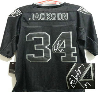 Nike Oakland Raiders #34 Bo Jackson Black Lights Out Signed Elite Jersey