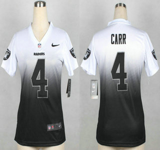 Nike Oakland Raiders #4 Derek Carr White With Black Fadeaway Womens Jersey