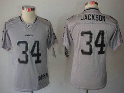 Nike Oakland Raiders 34 Bo.Jackson Lights Out Grey Elite Kids Jerseys