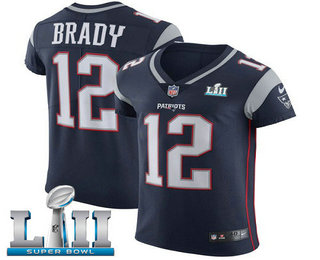 Nike Patriots #12 Tom Brady Navy Blue Team Color Super Bowl LII Men's Stitched NFL Vapor Untouchable Elite Jersey