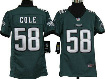 Nike Philadelphia Eagles 58 Trent Cole Dark Green Game Kids Jersey