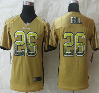 Nike Pittsburgh Steelers #26 Le'Veon Bell Drift Fashion Gold Elite Kids Jersey