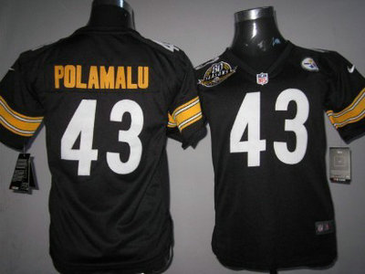 Nike Pittsburgh Steelers 43 Troy Polamalu Black Game Kids 80TH Jersey
