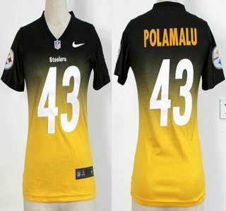 Nike Pittsburgh Steelers #43 Troy Polamalu Black With Gold Drift Fashion II Elite Womens Jersey
