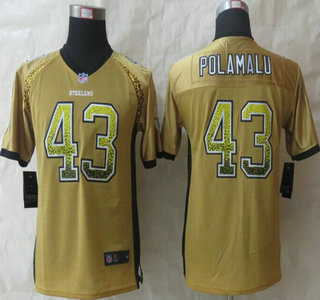 Nike Pittsburgh Steelers #43 Troy Polamalu Drift Fashion Gold Elite Kids Jersey