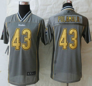 Nike Pittsburgh Steelers #43 Troy Polamalu Grey Vapor Elite Kids Jersey