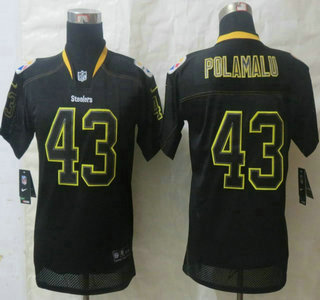 Nike Pittsburgh Steelers #43 Troy Polamalu Lights Out Black Elite Kids Jersey