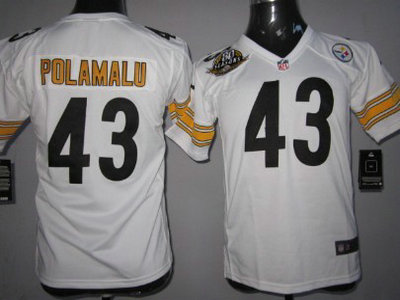 Nike Pittsburgh Steelers 43 Troy Polamalu White Game Kids 80TH Jersey