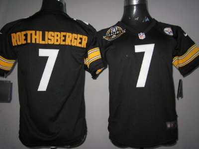 Nike Pittsburgh Steelers 7 Ben Roethlisberger Black Game Kids 80TH Jersey