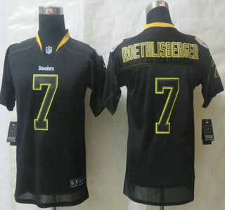 Nike Pittsburgh Steelers #7 Ben Roethlisberger Lights Out Black Elite Kids Jersey