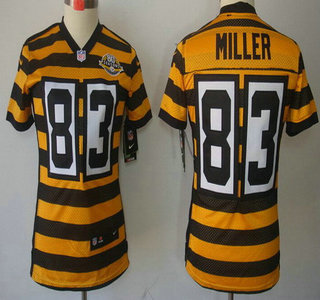 Nike Pittsburgh Steelers #83 Heath Miller Yellow With Black Throwback 80TH Womens Jersey