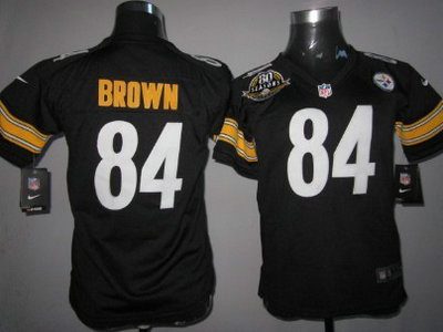Nike Pittsburgh Steelers 84 Antonio Brown Black Game Kids 80TH Jersey