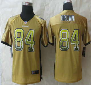 Nike Pittsburgh Steelers #84 Antonio Brown Drift Fashion Gold Elite Kids Jersey