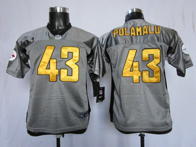 Nike Pittsburgh Steelers 43 Troy Polamalu Grey Shadow Game Kids Jerse