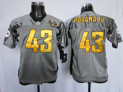 Nike Pittsburgh Steelers 43 Troy Polamalu Grey Shadow With 80TH Game Kids Jersey