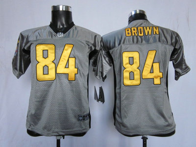 Nike Pittsburgh Steelers 84 Antonio Brown Grey Shadow Game Kids Jersey