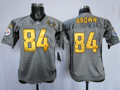 Nike Pittsburgh Steelers 84 Antonio Brown Grey Shadow With 80TH Game Kids Jersey