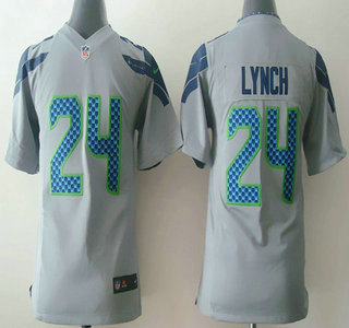 Nike Seattle Seahawks #24 Marshawn Lynch Grey Game Kids Jersey