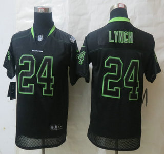 Nike Seattle Seahawks #24 Marshawn Lynch Lights Out Black Elite Kids Jersey