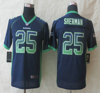 Nike Seattle Seahawks #25 Richard Sherman Drift Fashion Blue Elite Kids Jersey