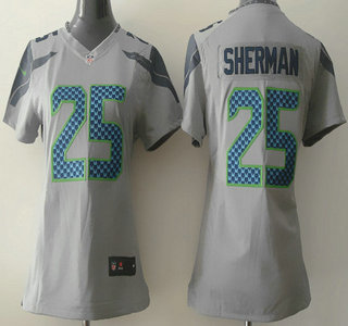 Nike Seattle Seahawks #25 Richard Sherman Grey Game Womens Jersey