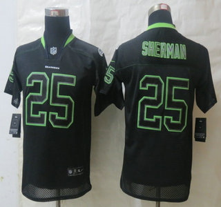 Nike Seattle Seahawks #25 Richard Sherman Lights Out Black Elite Kids Jersey