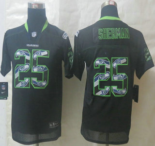 Nike Seattle Seahawks #25 Richard Sherman Lights Out Black Stitched Elite Kids Jersey
