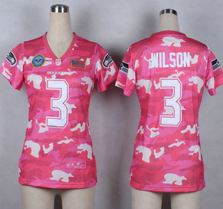 Nike Seattle Seahawks #3 Russell Wilson 2014 Salute to Service Pink Camo Womens Jersey