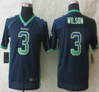 Nike Seattle Seahawks #3 Russell Wilson Drift Fashion Blue Elite Kids Jersey