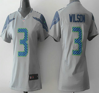 Nike Seattle Seahawks #3 Russell Wilson Grey Game Womens Jersey