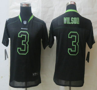 Nike Seattle Seahawks #3 Russell Wilson Lights Out Black Elite Kids Jersey