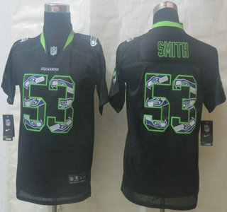 Nike Seattle Seahawks #53 Malcolm Smith Lights Out Black Stitched Elite Kids Jerseys