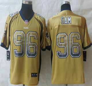 Nike St. Louis Rams #96 Michael Sam Drift Fashion Gold Elite Jersey
