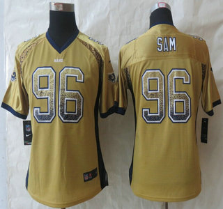 Nike St. Louis Rams #96 Michael Sam Drift Fashion Gold Elite Womens Jersey