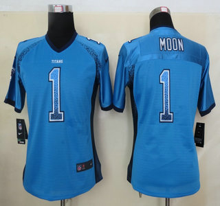 Nike Tennessee Titans #1 Warren Moon Drift Fashion Blue Elite Womens Jersey