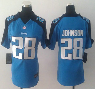Nike Tennessee Titans #28 Chris Johnson Blue Game Womens Team Jersey
