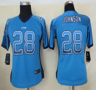 Nike Tennessee Titans #28 Chris Johnson Drift Fashion Blue Elite Womens Jersey