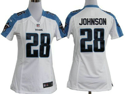 Nike Tennessee Titans 28 Chris Johnson White Game Womens Team Jersey