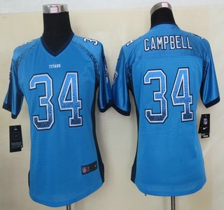 Nike Tennessee Titans #34 Earl Campbell Drift Fashion Blue Elite Womens Jersey