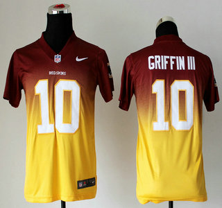 Nike Washington Redskins #10 Robert Griffin III Drift Fashion II Red With Yellow Elite Kids Jersey