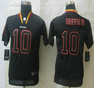 Nike Washington Redskins #10 Robert Griffin III Lights Out Black Elite Kids Jersey