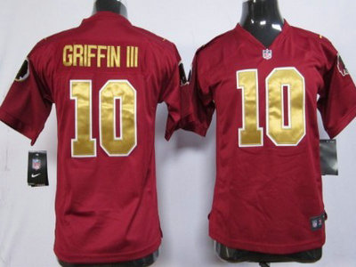 Nike Washington Redskins 10 Robert Griffin III Red With Gold Game Kids Jersey