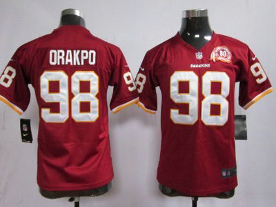 Nike Washington Redskins 98 Brian Orakpo Red Game 80TH Kids Jersey